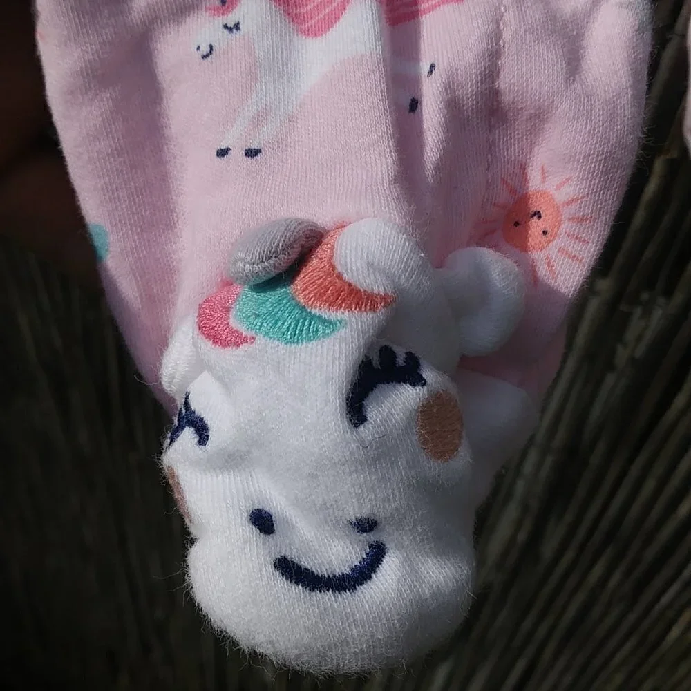 Girl's Pink Unicorn Clouds Rainbow Snap One Piece - 6M